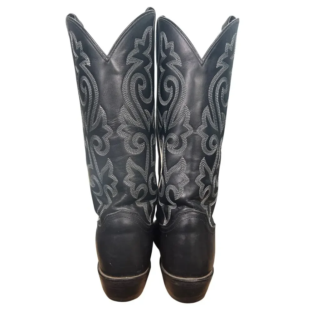 Vintage Justin Mens Black Leather Western Cowboy Boots Size US 8.5 EE
